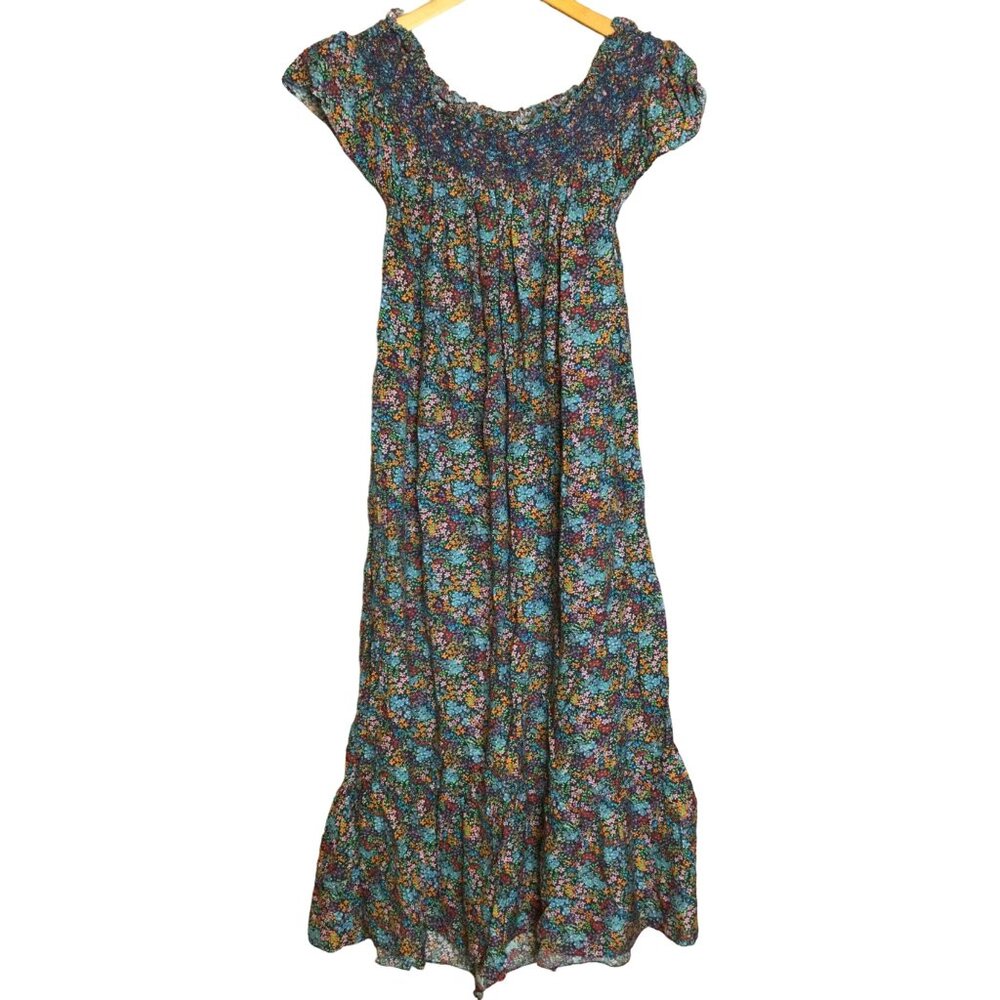 DOEN Violetta Ladybird Floral Midi Dress Multicolor Smocked Size M Ruffle Cottag
